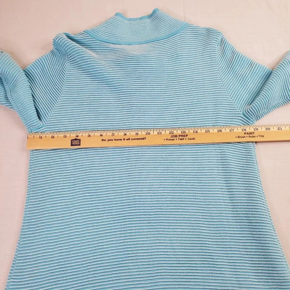 Soft Surroundings Corcovado Zip Sweater Womens Medium Blue White Ribbed Long - Picture 9 of 16
